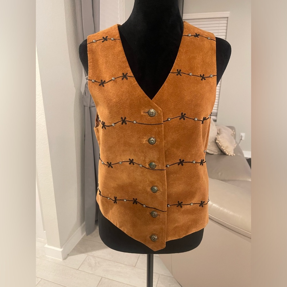 Scully suede leather Western studded vest with buttons US 8
